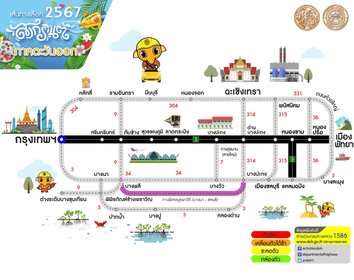 กรมทางหลวง เปิด 20 เส้นทางเลี่ยงรถติด เทศกาลสงกรานต์ 2567